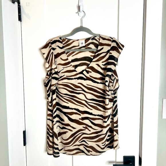 CAbi Simone Style #3771 Zebra Print Flutter Sleeve Sheer Top Lightweight Large - Picture 1 of 4